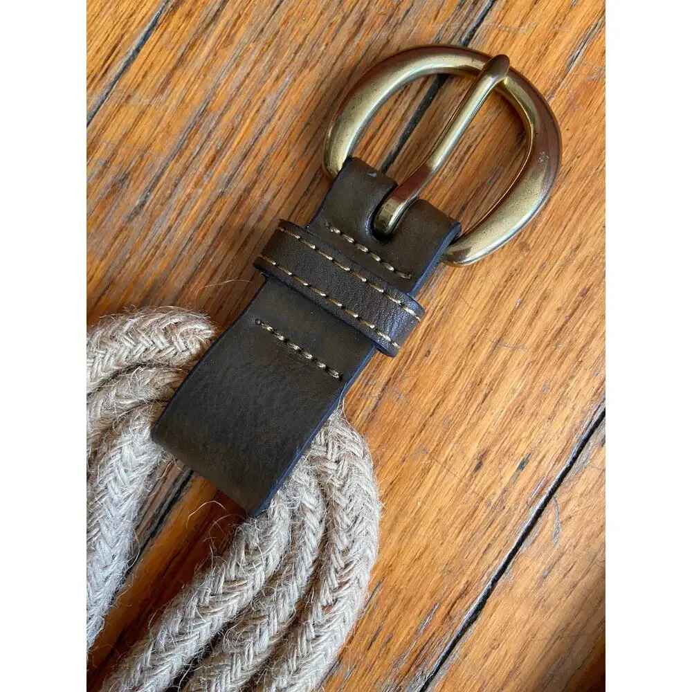 Wide Brown Leather/Rope Elastic Waist Belt sz L/XL